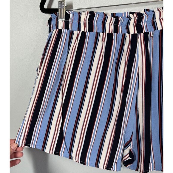 Ambiance Appearl Womens 3X Blue Striped Paper Bag Shorts Drawstring Pockets - Picture 5 of 11
